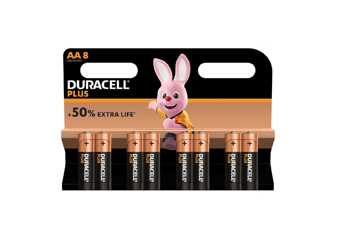 Duracell Plus AA 1.5V Alkaline Extra Life Batteries Copper and Black Pack of 8 LR6-MN1500