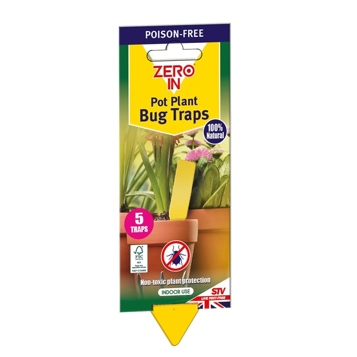 Zero In Pot Plant Bug Traps Yellow Pack of 5 ZER017 | Poison Free | Natural Plant Proection | Indoor Use Only | Thrips | Aphids and Whitefly
