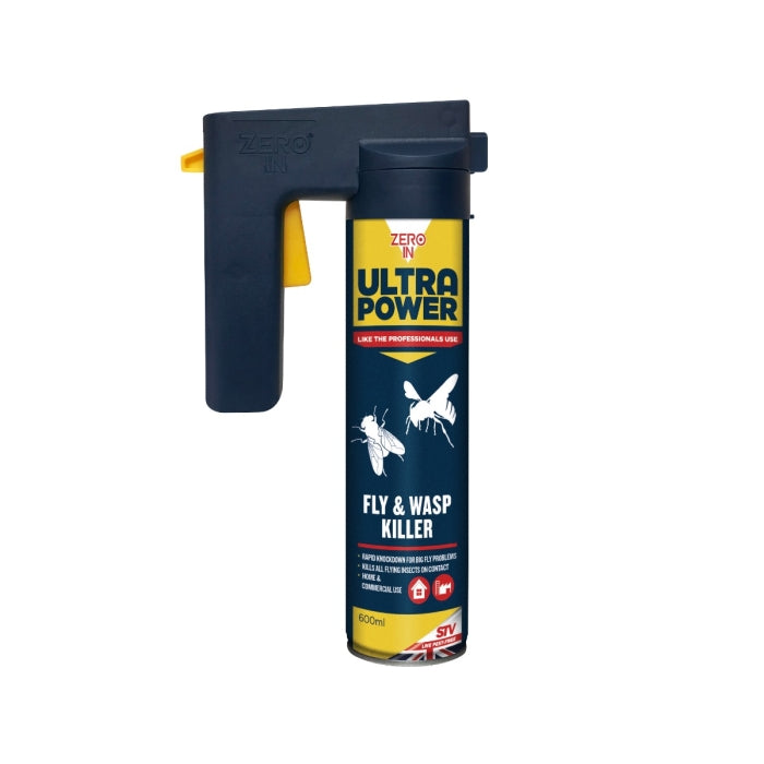 Zero In Fly and Wasp Killer Blue and Yellow 600ml ZER552 | Trigger Aerosol | Ultra Power | For Indoor and Outdoor | Kills on Contact | Rapid knockdown For Big Fly Problems