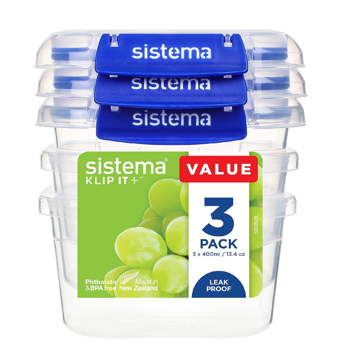 sistema-klip-it-plus-rectangular-food-storage-box-clear-400ml-–-13.4oz-pack-of-3-881543--leak-proof--phthalate-free--bpa-free