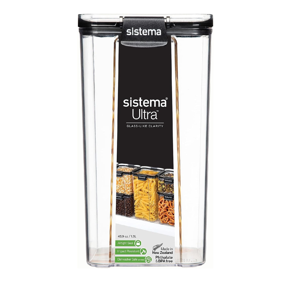 sistema-tritan-ultra-square-food-storage-container-clear-black-1.3ltr-43.9oz-5002081-high-quality--ultra-clear--glass-like-clarity--airtight-seal--impact-resistant--dishwasher-safe--phthalate-and-bpa-free