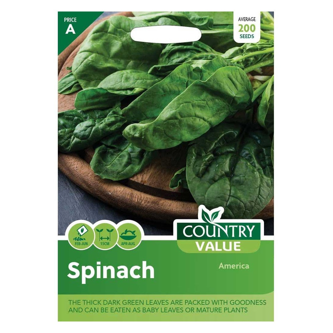 Country Value America Spinach Seeds Pack of 200 PEFC06-39-01 | Fast Growing | Reliable and Highly Productive | Can be Used Raw or Used in Cooking | Prefers Moist Fertile Soil