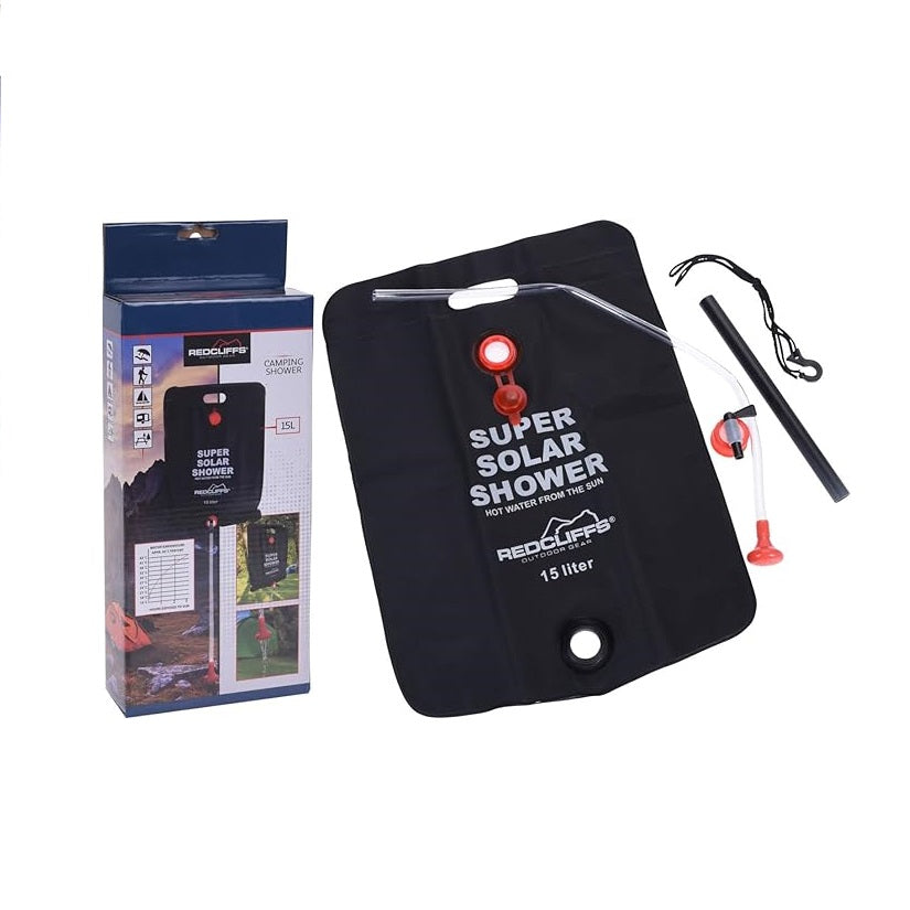 Redcliffs Super Solar Camping Shower Red 15Ltr 129845 | Hot Water from The Sun | Outoor Gear | Can Attain Temperatures in Excess of 50 Degree C