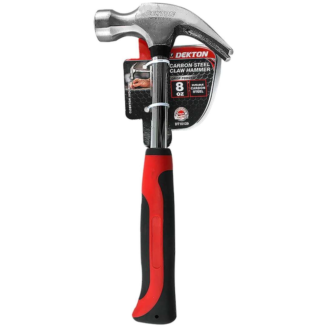 Dekton Carbon Steel Claw Hammer 8oz Red and Black DT10129 | Drop Forged | Durable Carbon Steel