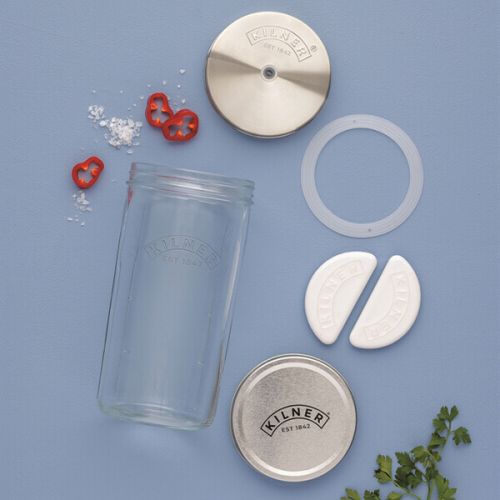 Kilner Glass Fermentation Set Clear 1Ltr 0025.083 | High Quality Sodalime Glass | Ideal for Creating Sauerkraut - Pickles - Kimchi and Much More | Easy to Use