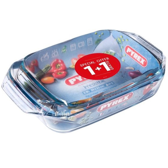 Pyrex Rectangular Roasters Clear 1.4Ltr and 2.9Ltr Set of 2 912S761