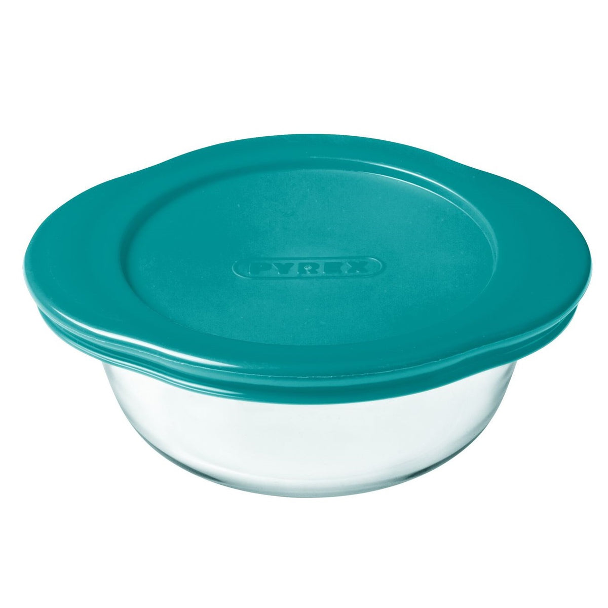 Pyrex Cook and Store Round Glass Dish with Lid Blue 26cm x 23cm x 8cm 2.3Ltr 208P000 | Convenient Handles | Easy to Store | Stackable | Dishwasher Safe | Oven Safe | Suitable for Freezer