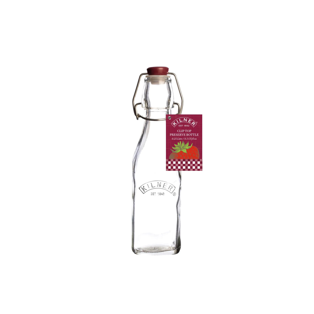 Kilner Clip Top Preserve Square Bottle Transparent 0.25 Litre 56mm x 56mm x 200mm 0025.470 | For Homemade Drinks and Sauces | BPA Free | Stainless Steel Clip
