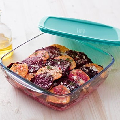 Pyrex Cook and Store Square Dish Transparent 14cm x 12cm x 7cm 0.35Ltr 210P000 | Airtight BPA-free Lid | Multi-uses | Manipuler Handle| Microwave Safe | 3 Conserver Store