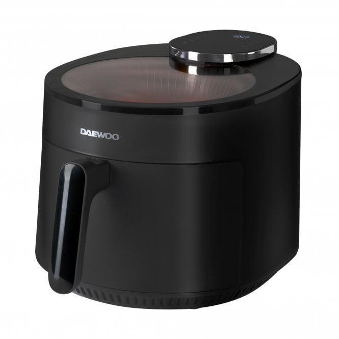Daewoo Cyclonic Air Fryer with Window Black 45.5cm x 29cm x 28.3cm 5Ltr SDA2675 | 1500W | Rapid Air Fryer Technology | Full Glass Viewing | Versatile Cooking | 360 Degree Bladeless Fan Air Circulation | One Touch Cooking | Timer Function