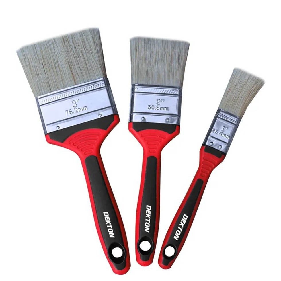 Dekton Professional Grade Paint Brush Red and Black Pack of 3 DT95836 | Sure Grip Handle | Use With Varnishes and Stains | Set Includes 1-Inch Brush | 2-Inch and 3-Inch Brush