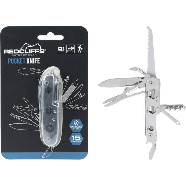 RedCliffs 15in1 Stainless Steel Pocket Knife Silver 9cm 130867 | Outdoor Gear | Survival Set