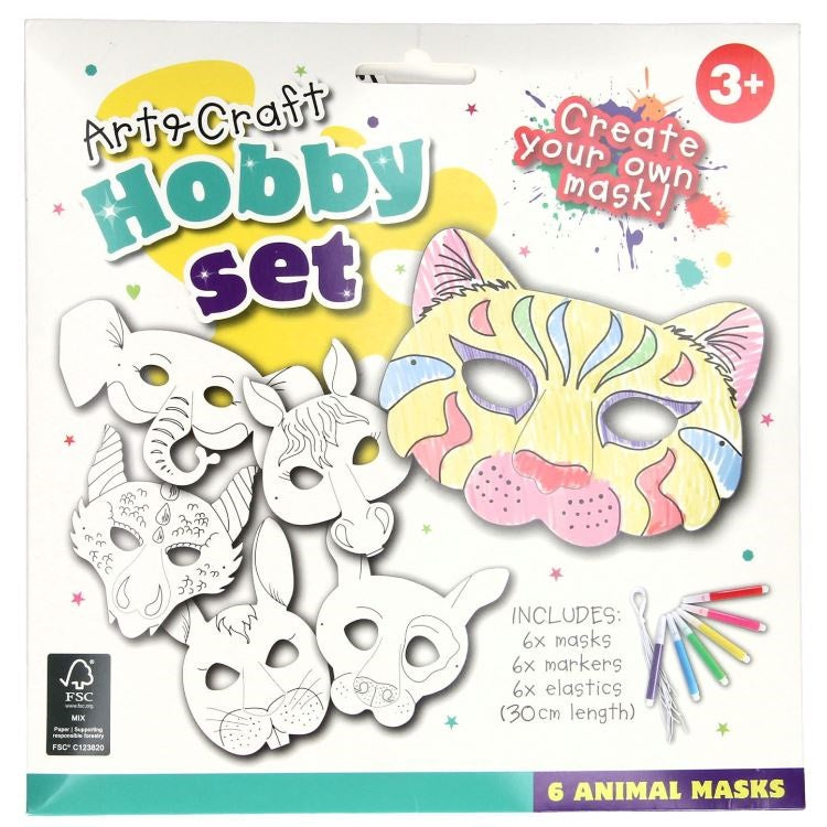 Art and Craft Hobby Set Animal Masks Pack of 6 492-400400 | Includes 6 Markers | 6 Rubber Band