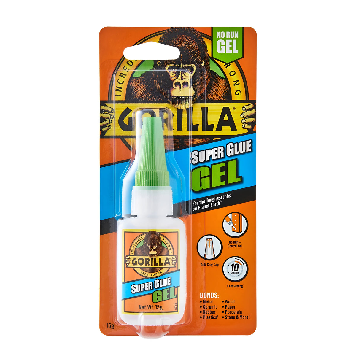 Gorilla Gel Superglue White 15g 1296B | Set Time 10-45 Second | No Run - Control Gel | Impact Strength | Anti - Clog Cap | Bonds Metal - Wood - Ceramic - Rubber - Paper - Plastics and More