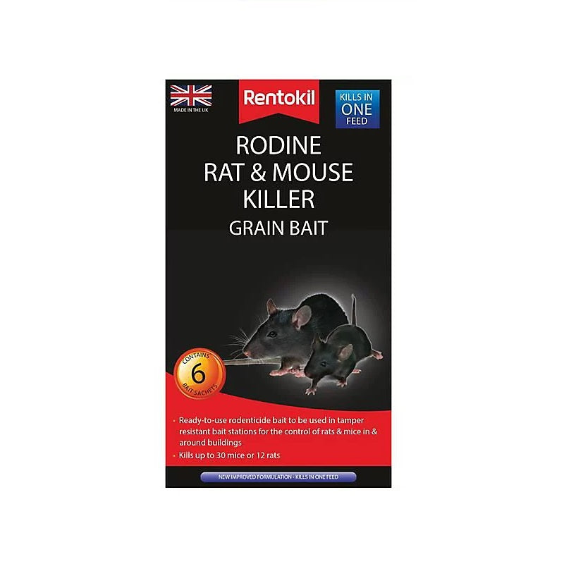 Rentokil Rodine Rat and Mouse Killer Grain Bait Green Pack of 6 PSMR13B | Ready-to-use Rodenticide Bait