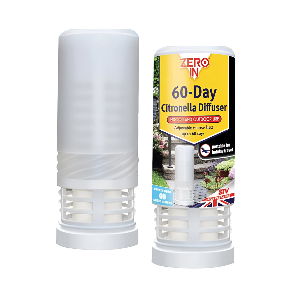 STV Zero In 60 - Day Citronella Diffuser White ZER885 | Fly and Insect Killer | Indoor and Outdoor Use