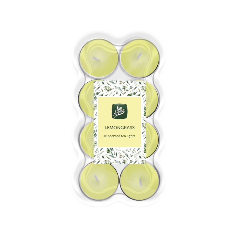 151 Pan Aroma Lemongrass Scented Tea Lights Yellow Pack of 16 PAN0487