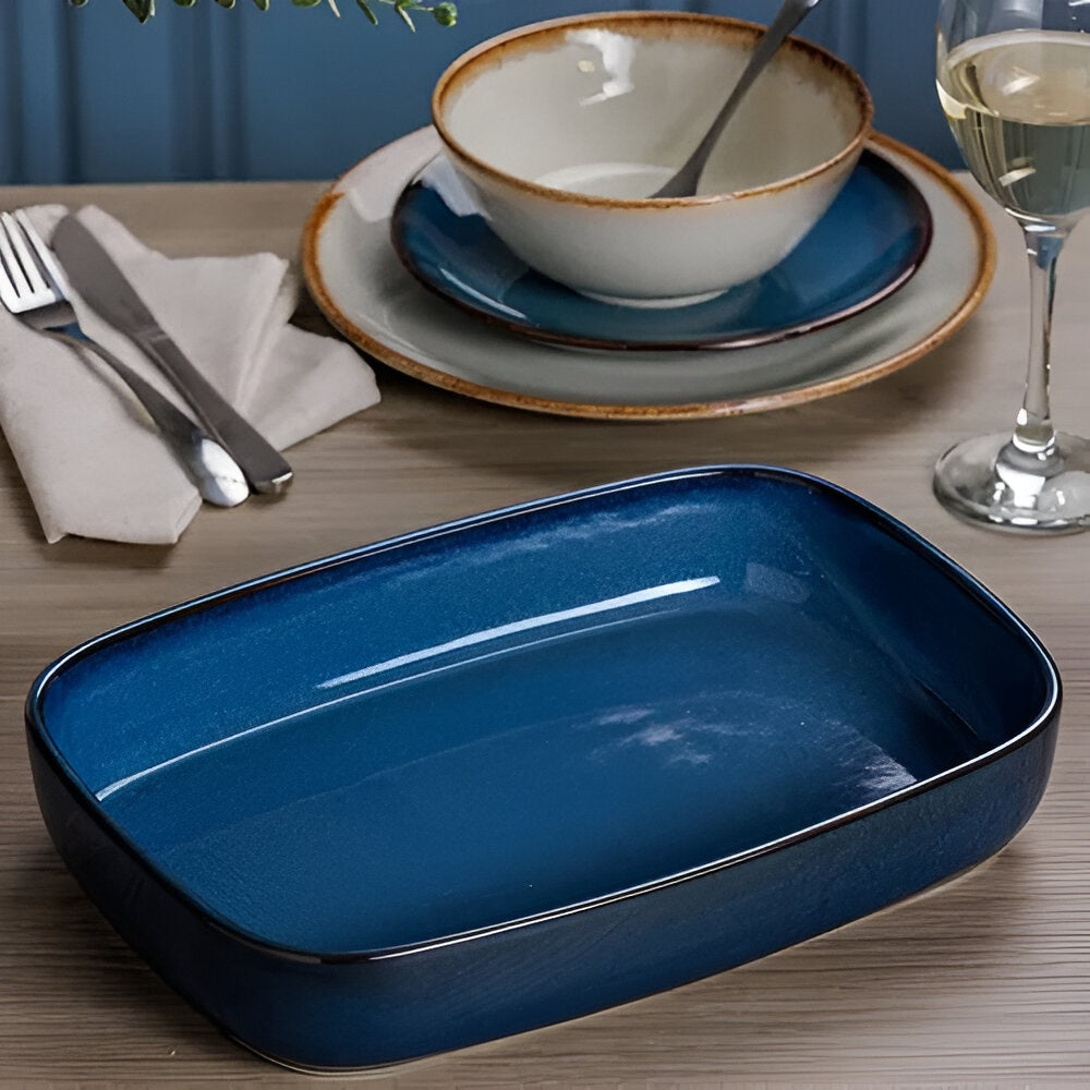 Mason Cash Reactive Rectangle Roasting Dish Blue 2Ltr H6cm x W31cm x D21cm 2002.273 | Microwave Safe | Freezer Safe | Oven Safe | Dishwasher Safe