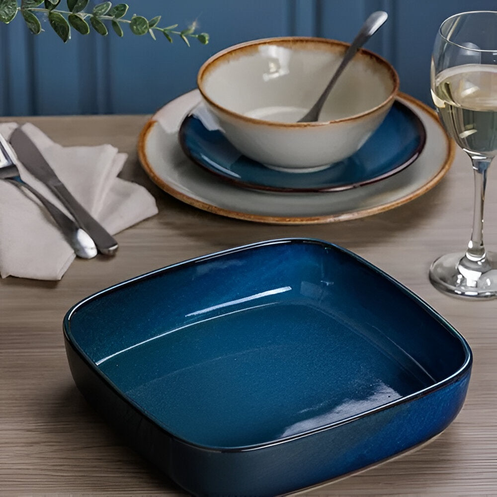 Mason Cash Reactive Square Roasting Dish Blue 1.8Ltr H5.5cm x W24cm x D24cm 2002.275 | Microwave Safe | Freezer Safe | Oven Safe | Dishwasher Safe