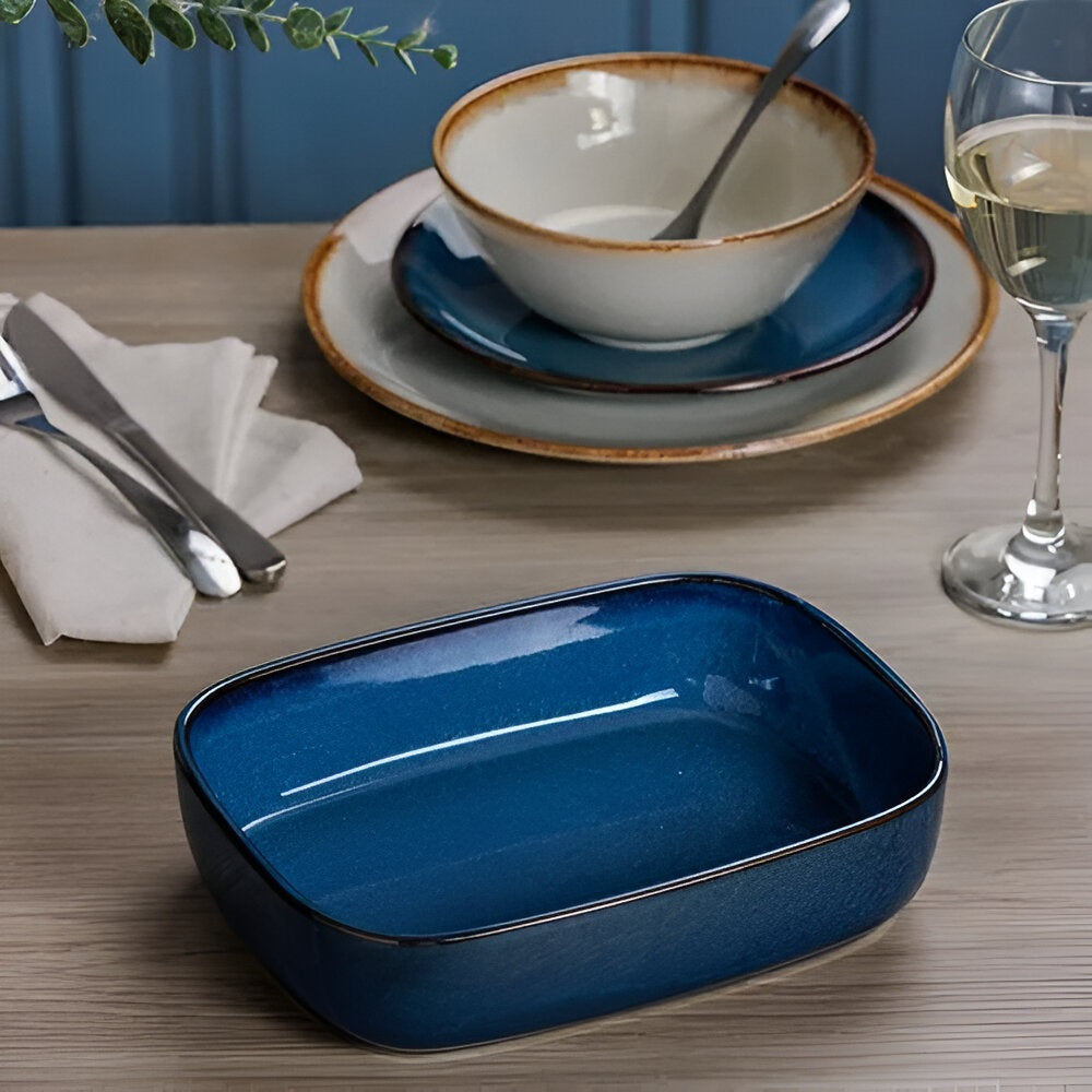 Mason Cash Reactive Rectangle Roasting Dish Blue 1.2Ltr H5.5cm x W23cm x D17.5cm 2002.274 | Microwave Safe | Freezer Safe | Oven Safe | Dishwasher Safe