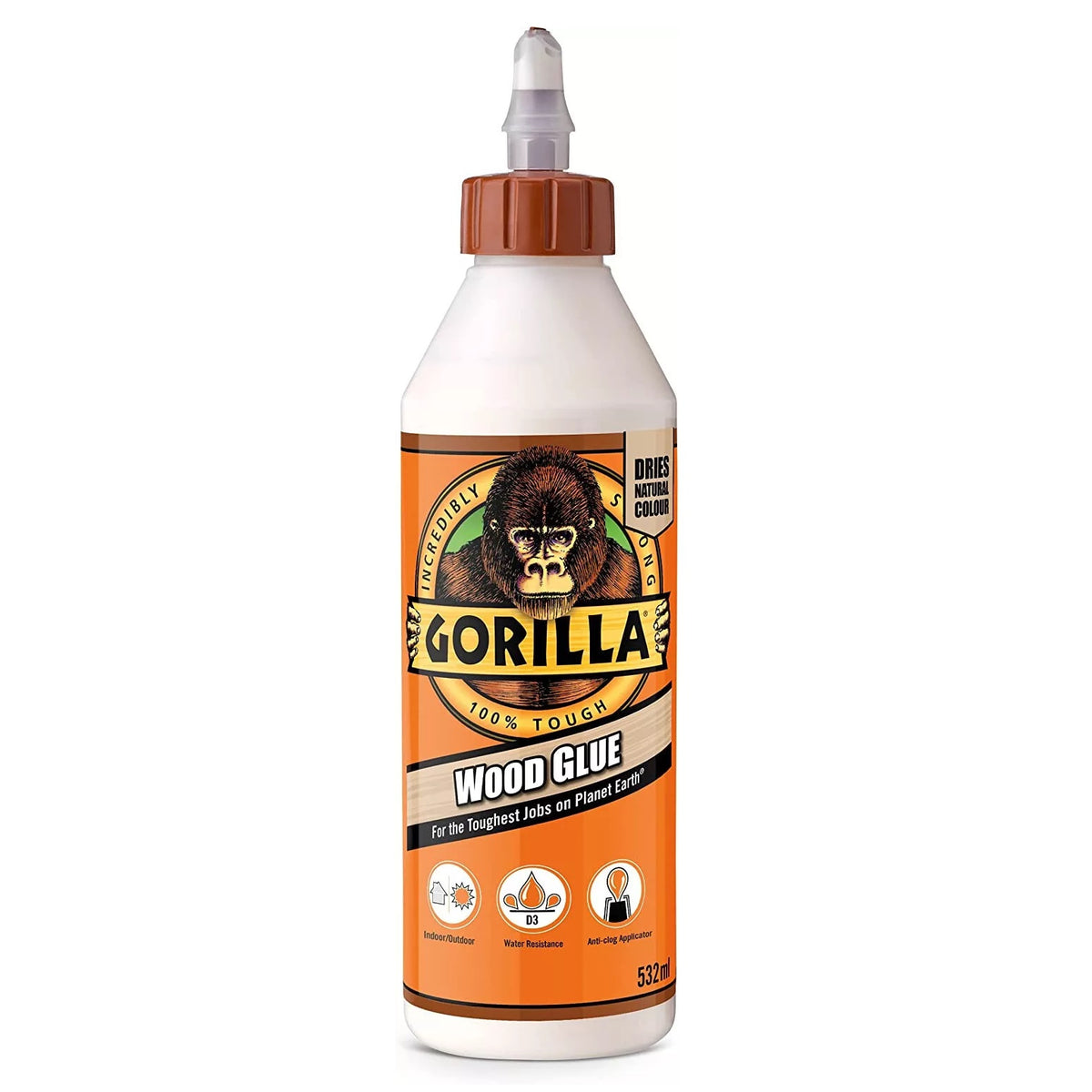 Gorilla D3 Water Resistance Wood Glue White 532ml 1258 | Indoor and Outdoor | Anti-clog Applicator