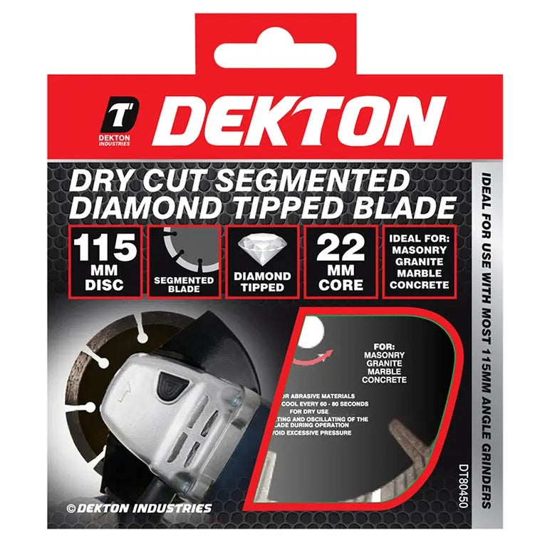 Dekton Dry Cut Segmented Diamond Tipped Blade Black DT80450 | 115mm Disc | 22mm Core | Ideal for Masonary Granite Marble Concrete