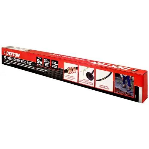 Dekton Drain Rod Set Black 100cm x 7cm x 12.5cm Pack of 12 DT30310