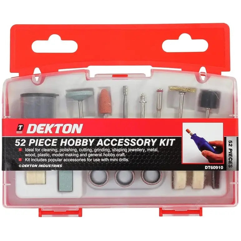 Dekton Hobby Accessory Kit Assorted 52-Piece DT60910 | Includes Popular Accessories for use with Mini Drills
