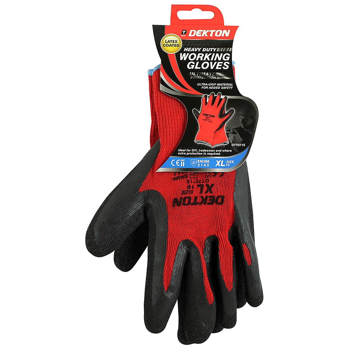 Dekton Heavy Duty Working Gloves Black and Red XL DT70715 | Latex Coated | Ultimate Protection | Ultra Grip Material for Added Safety