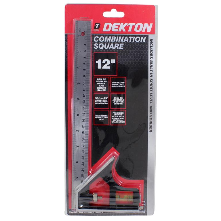 Dekton Combination Square Ruler Kit Silver 12-Inch 07890 | Includes Built in Spirit Level and Scriber