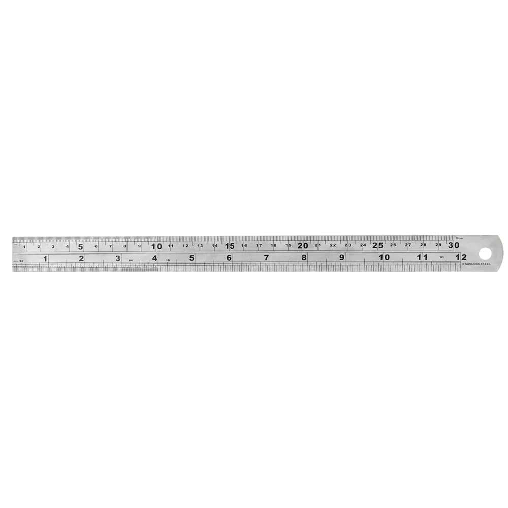 Dekton Stainless Steel Ruler Silver 300mm DT55514 | Imperial and Metric Markings | Durable Stainless Steel Ruler with Hanging Hole