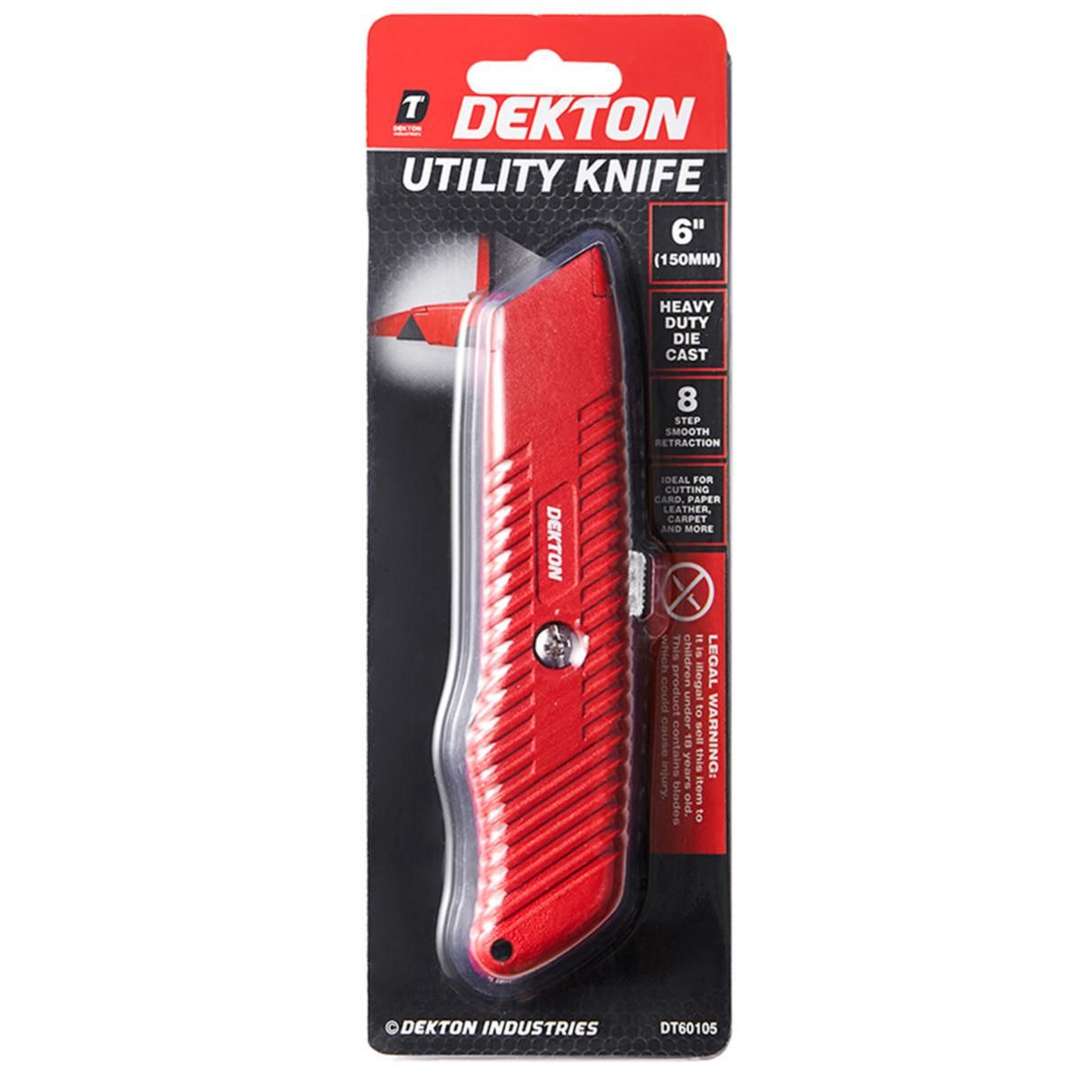 Dekton Utility Knife Red 6-Inch DT60105 | Heavy Duty Die Cast | 8 Steps Smooth Retraction