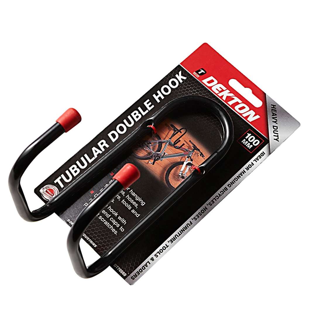 Dekton Heavy Duty Tubular Double Hook Black 100mm DT70560 | Double Hook with Rubber End Caps to Prevent Scratches | Ideal for Hanging Ladders Bycyles and Tools