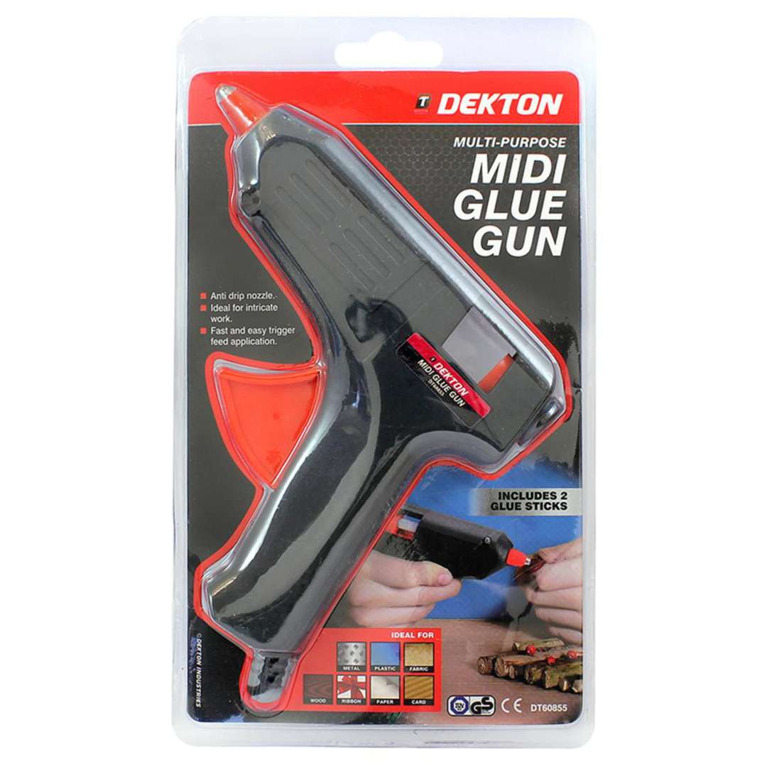 Dekton 40W Multi-Purpose Midi Glue Gun Black DT60855 | Anti Drip Nozzle | Ideal for Intricate Work | Fast and Easy Trigger Feed Application | Includes 2 Glue Sticks