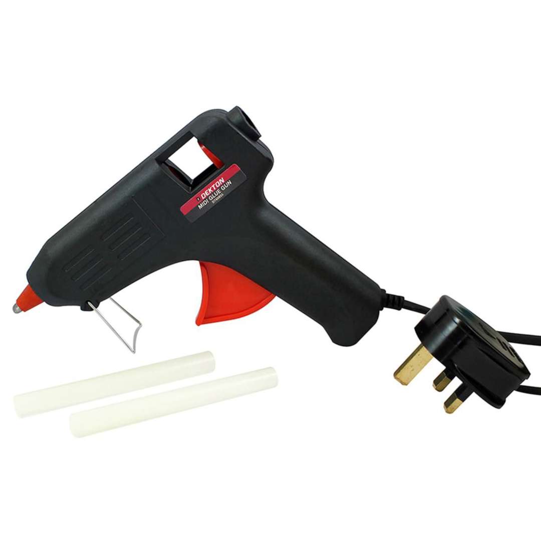 Dekton 40W Multi-Purpose Midi Glue Gun Black DT60855 | Anti Drip Nozzle | Ideal for Intricate Work | Fast and Easy Trigger Feed Application | Includes 2 Glue Sticks