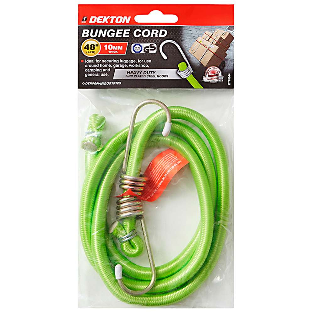Dekton Bungee Cord Green 48-Inch x 10mm DT70644 | Heavy Duty Zinc Plated Steel Hooks