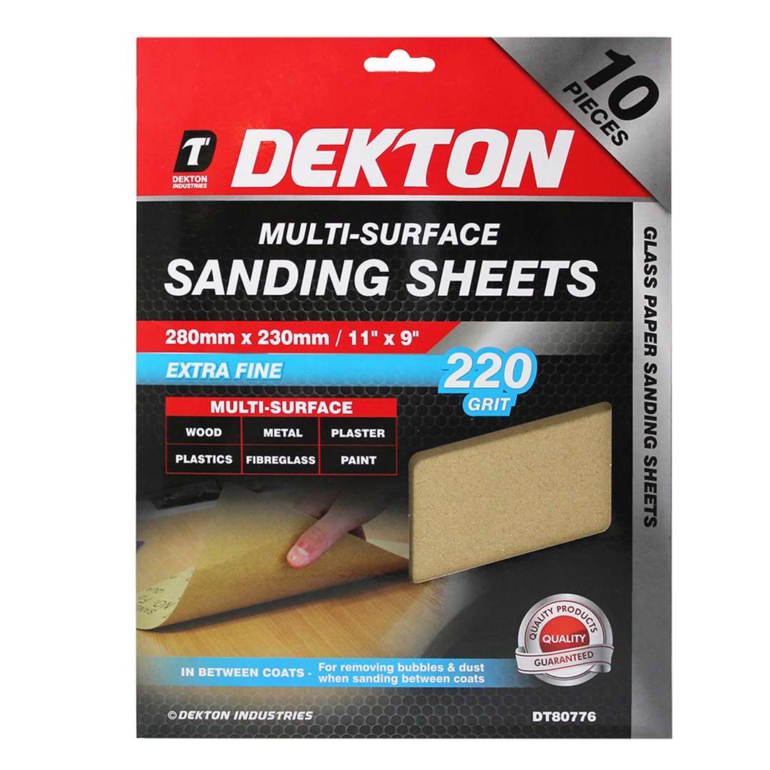 Dekton Extra Fine 220 Grit Multi Surface Sanding Sheets Light Brown 280mm x 230mm Pack of 10 DT80776 | Glass Paper Sanding Sheets