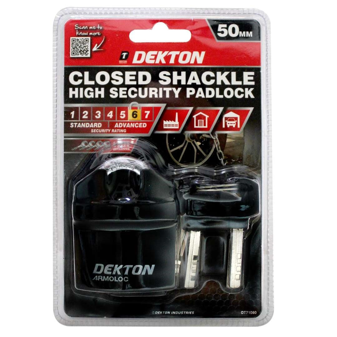 Dekton Closed Shackle High Security Padlock Black 50mm DT71080