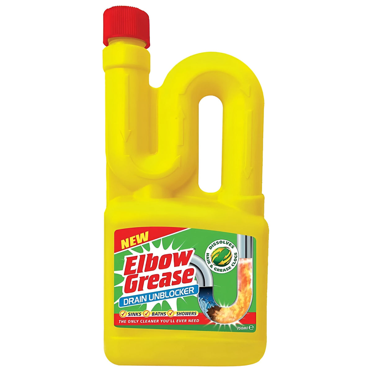 151 Elbow Grease Drain Unblocker Yellow 750ml EG35 | Dissolves Hair and Grease Clogs | Ideal for Sinks - Baths and Showers