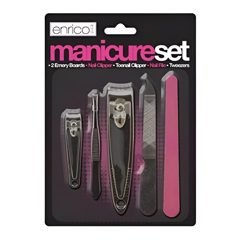 151 Enrico Shonali Manicure Set Assorted Pack of 5 ES1050 | 2 Emery Boards | Nail Clipper | Toenail Clipper | Nail File | Tweezers