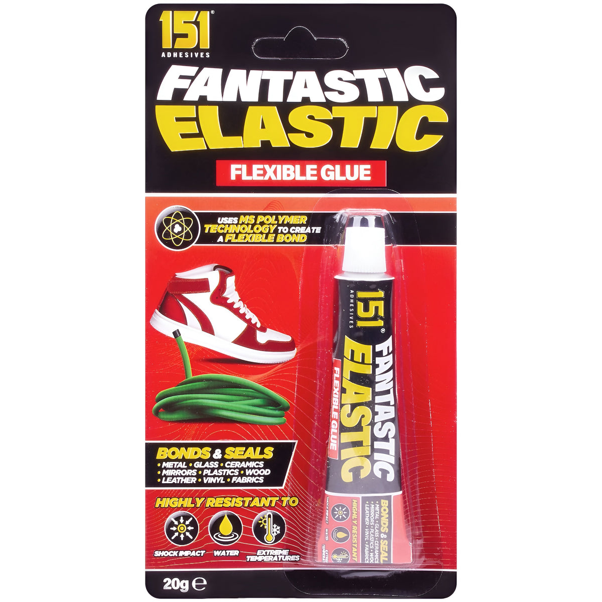 151 Fantastic Elastic Flexible Glue Clear 20g 151029 | Highly Resistant to Shock Impact - Water - Extreme Temperature | Bonds and Seals Metal - Glass - Ceramics - Mirrors - Plastics - Wood - Leather - Vinyl and Fabrics