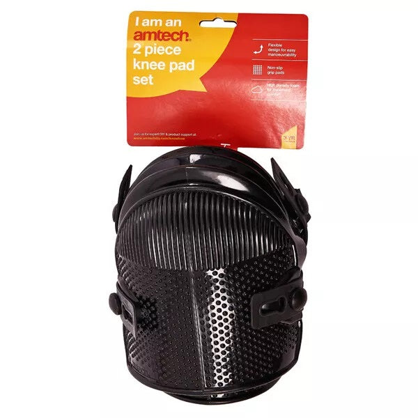 Amtech Heavy Duty Knee Pad Set Black Pack of 2 | Non Slip Grip Pads