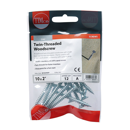 Timco Twin Threaded PZ Double Countersunk Zinc Plated Carbon Steel Woodscrews Silver 5mm x 50mm Pack of 12 00102CWZP