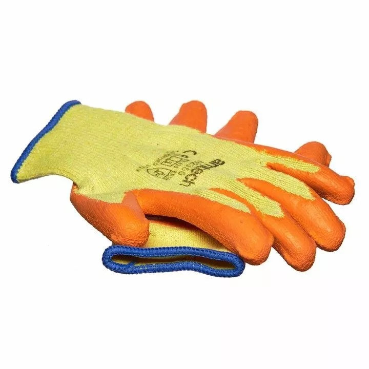 Amtech Heavy Duty Latex Coated Work Gloves Orange and Yellow XL N2350