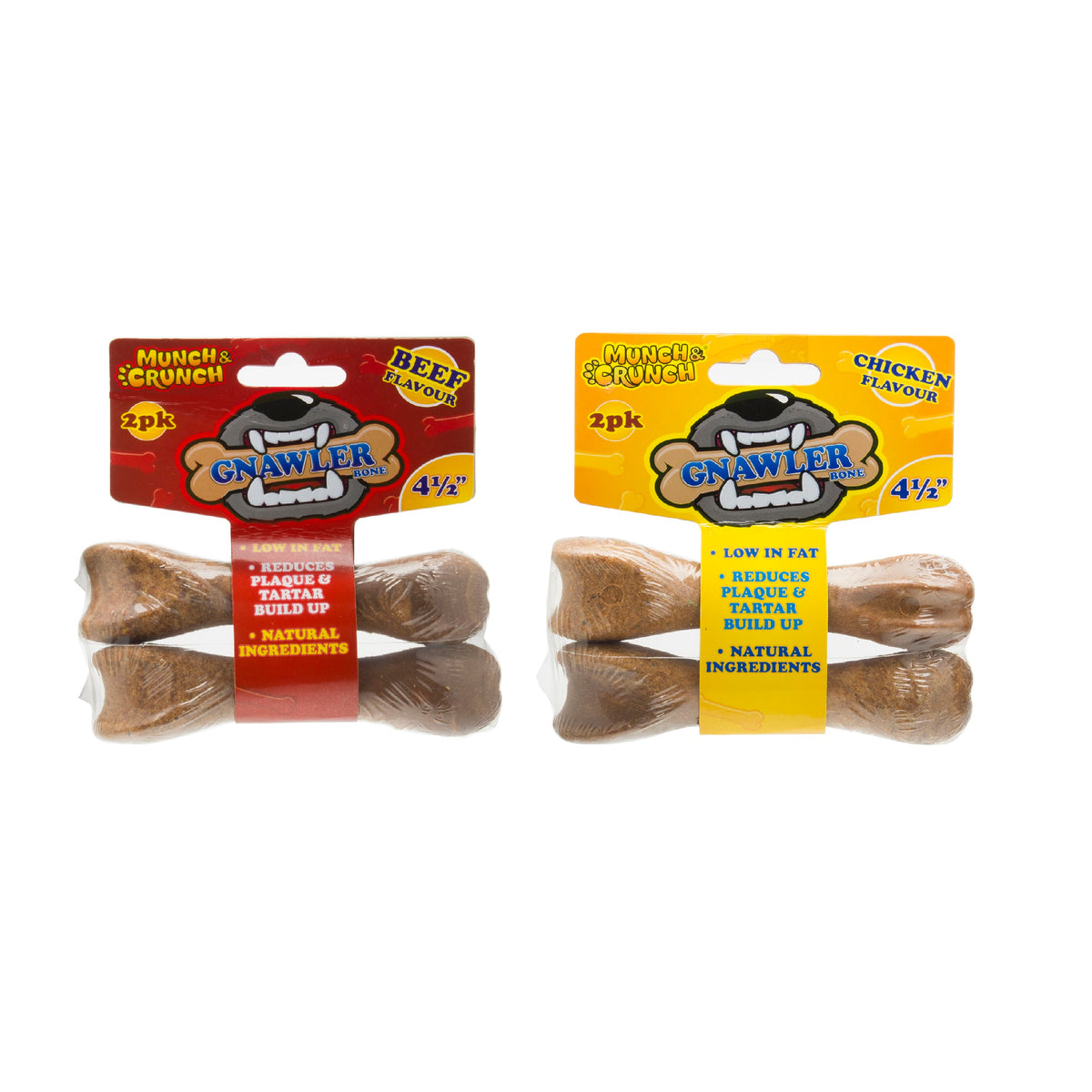 151 Munch And Crunch Gnawler Bone Assorted Flavours 4 1/2-Inch Pack of 2 MC0106A | Low in Fat | Reduces Plaque and Tartar Buildup | Natural Ingredients