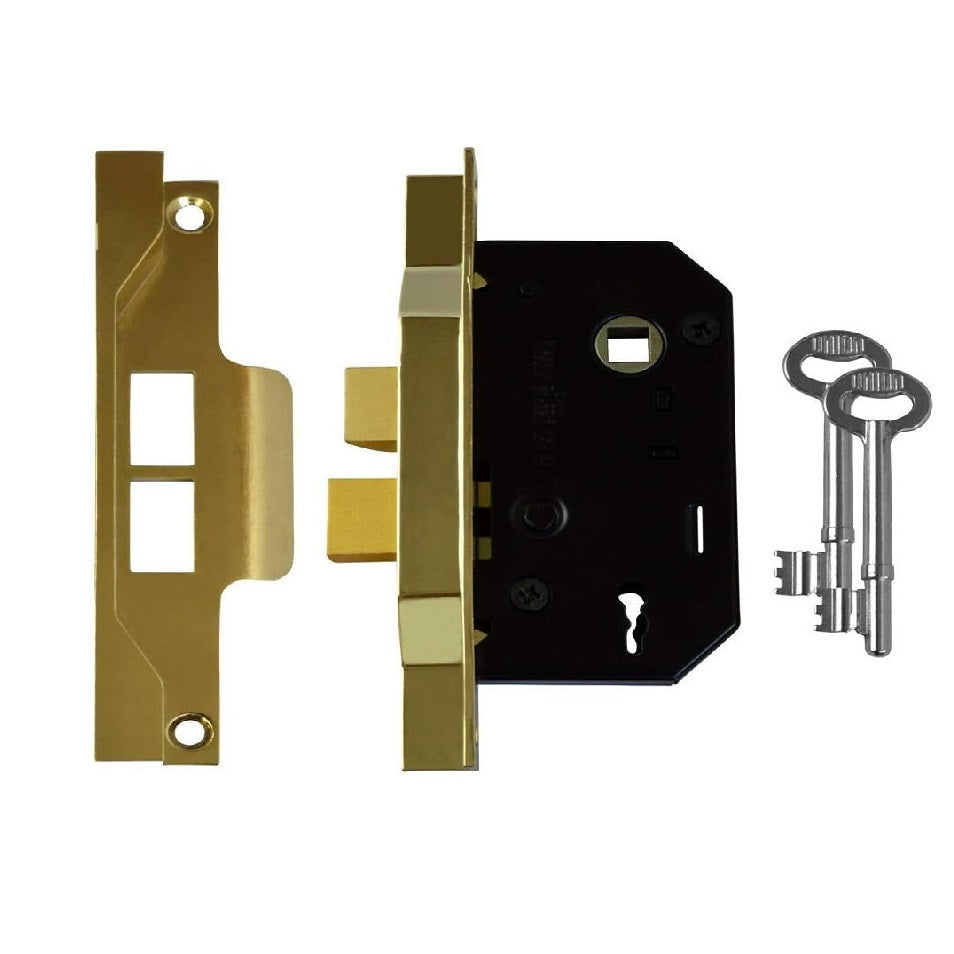 Union 2 Lever Mortice Rebated Sashlock With Two Keys Polished Brass 3-Inch Y2242EB30