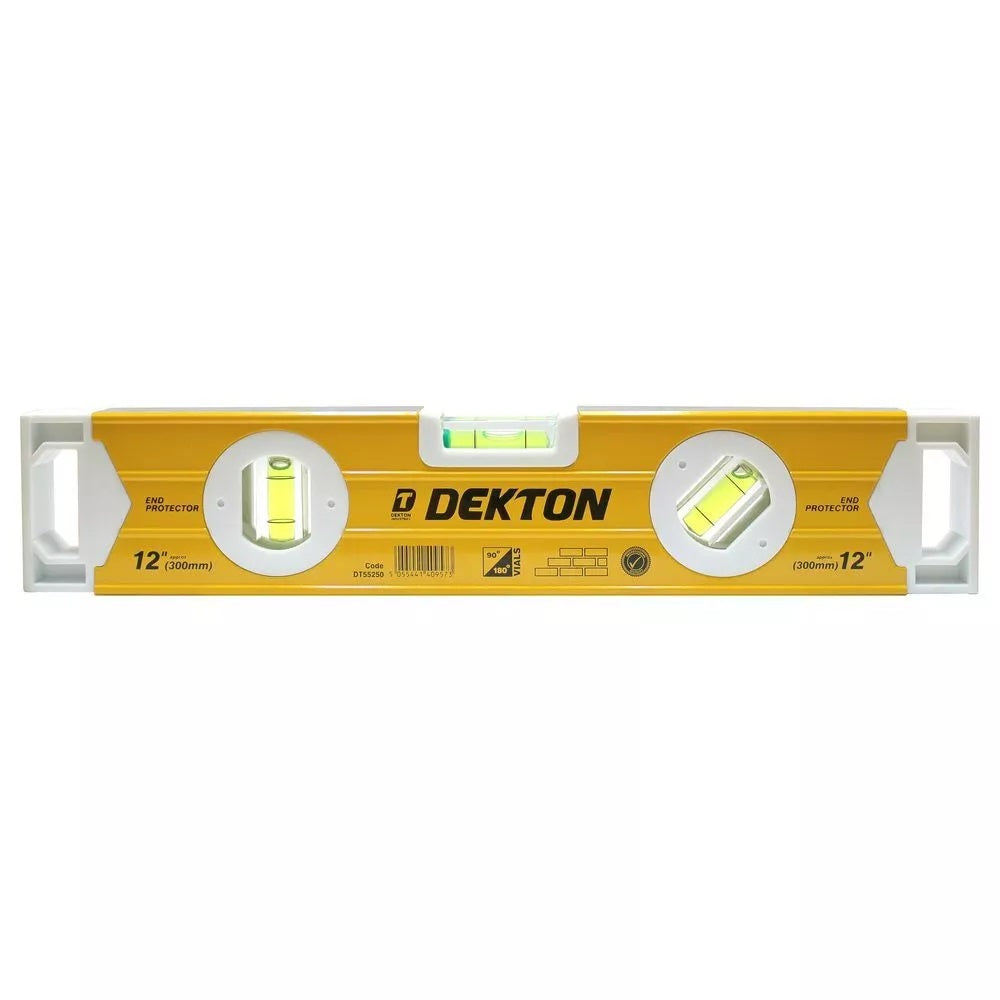 Dekton Builders Level with 3 Angle Horizontal Vertical Vials Yellow 12-Inch DT55250