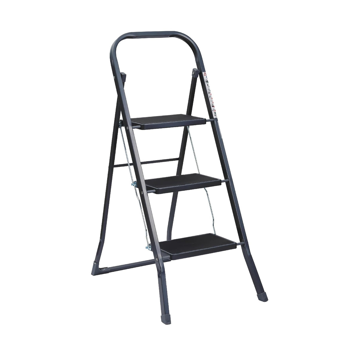 Our House 3 Tread Folding Step Stool Grey and Black SR20056ATH | Slip Resistant Feet | Folds Flat for Easy Storage | Lightweight | Rubber Coated Steps | Opens to 46.5cm x 73.5cm x 105cm | 150Kg Max Load