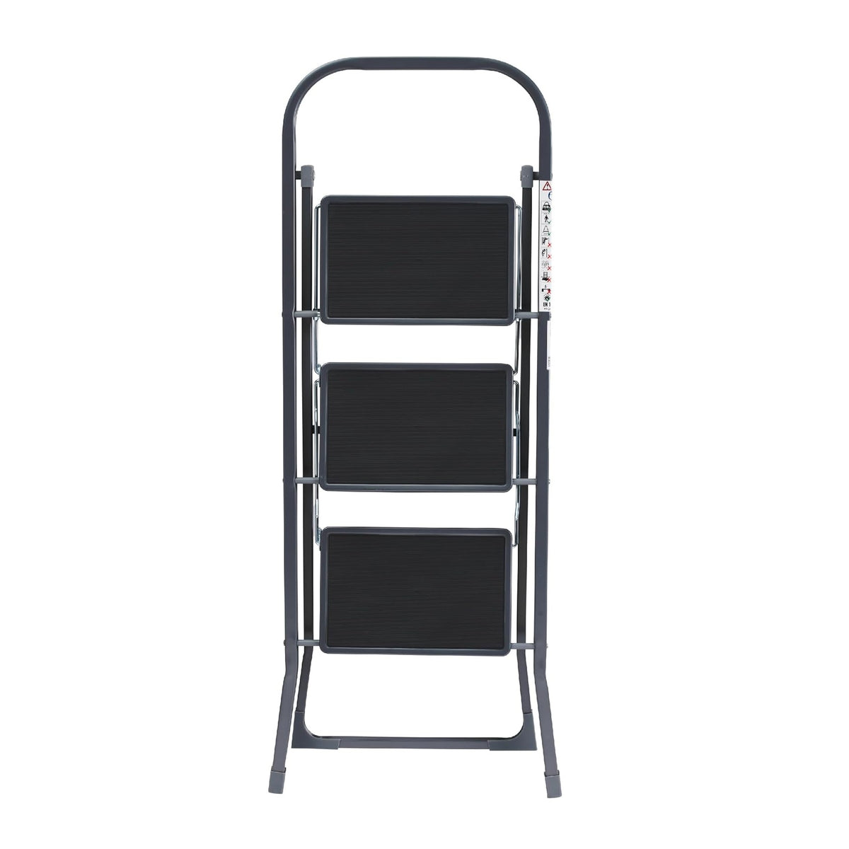 Our House 3 Tread Folding Step Stool Grey and Black SR20056ATH | Slip Resistant Feet | Folds Flat for Easy Storage | Lightweight | Rubber Coated Steps | Opens to 46.5cm x 73.5cm x 105cm | 150Kg Max Load