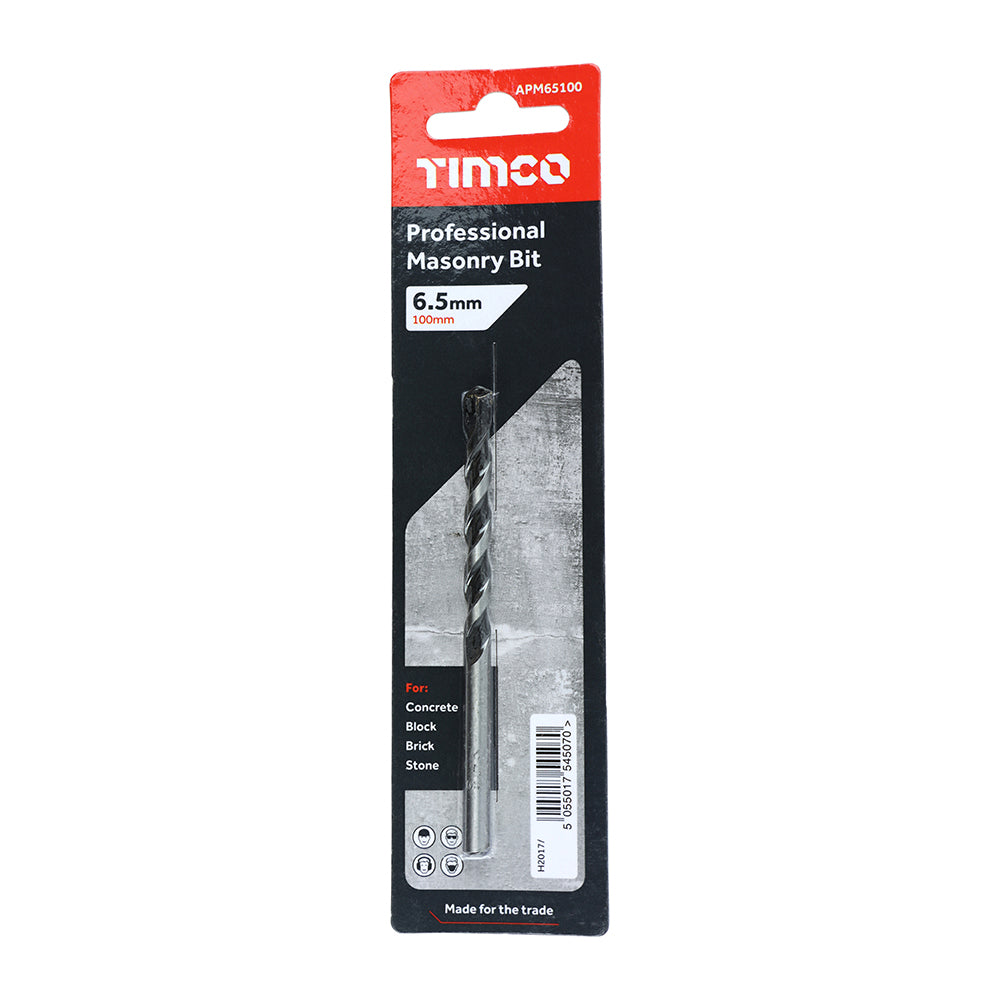 Timco Professional Masonry Drill Bit Silver and Black 6.5mm x 100mm APM65100